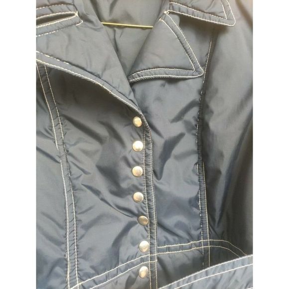 British Mist Navy Belted Fitted Snap Front Coat Vintage w wide Notch Collar M - Picture 5 of 7